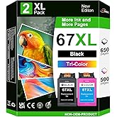 67XL Ink Cartridges Black and Color Remanufactured for HP 67 Ink Cartridges, Compatible with HP Deskjet 2700 2742e 2755e 4152