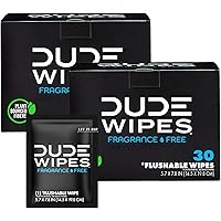 DUDE Wipes Flushable Wet Wipes (2 Packs, 30 Wipes Each) Individually Wrapped for Travel, Unscented Wet Wipes with Vitamin-E &