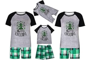 YRAETENM Matching Christmas Pajamas for Family Short Sleeve Tops and Plaid Shorts Loungewear Holiday Xmas Jammies PJ's Sets