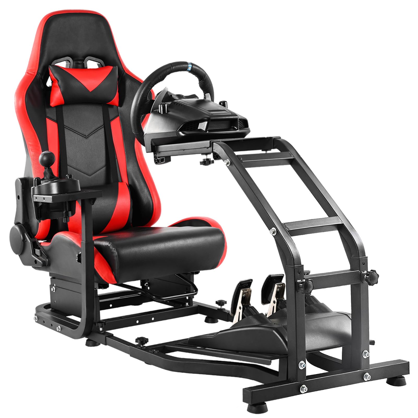 Dardoo G29 Adjustable Gaming Sim Cockpit With Red Seat Fit for Logitech G920 G923, for Thrustmaster T300 Racing Steering Wheel Stand, Not Including Steering Wheel Pedal and Handbrake