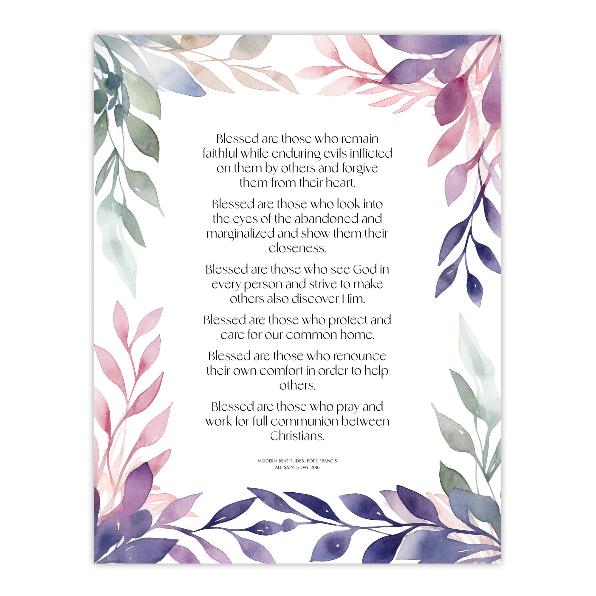 Artery8 Modern Blessed Beatitudes Violet Pope Francis All Saints Day Quote Jesus Christ Christian Bible Faith God Catholic Flowers Artwork Extra Large XL Wall Art Poster Print