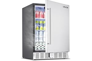 VEVOR 24-Inch Outdoor Beverage Refrigerator, 150 QT Built-in Drink Fridge, 0.56 kWh/Day Energy-Efficient Cooler with 304 Stainless Steel Door, Holds 180 Cans for Outdoor Kitchen, Home Bar, Patio