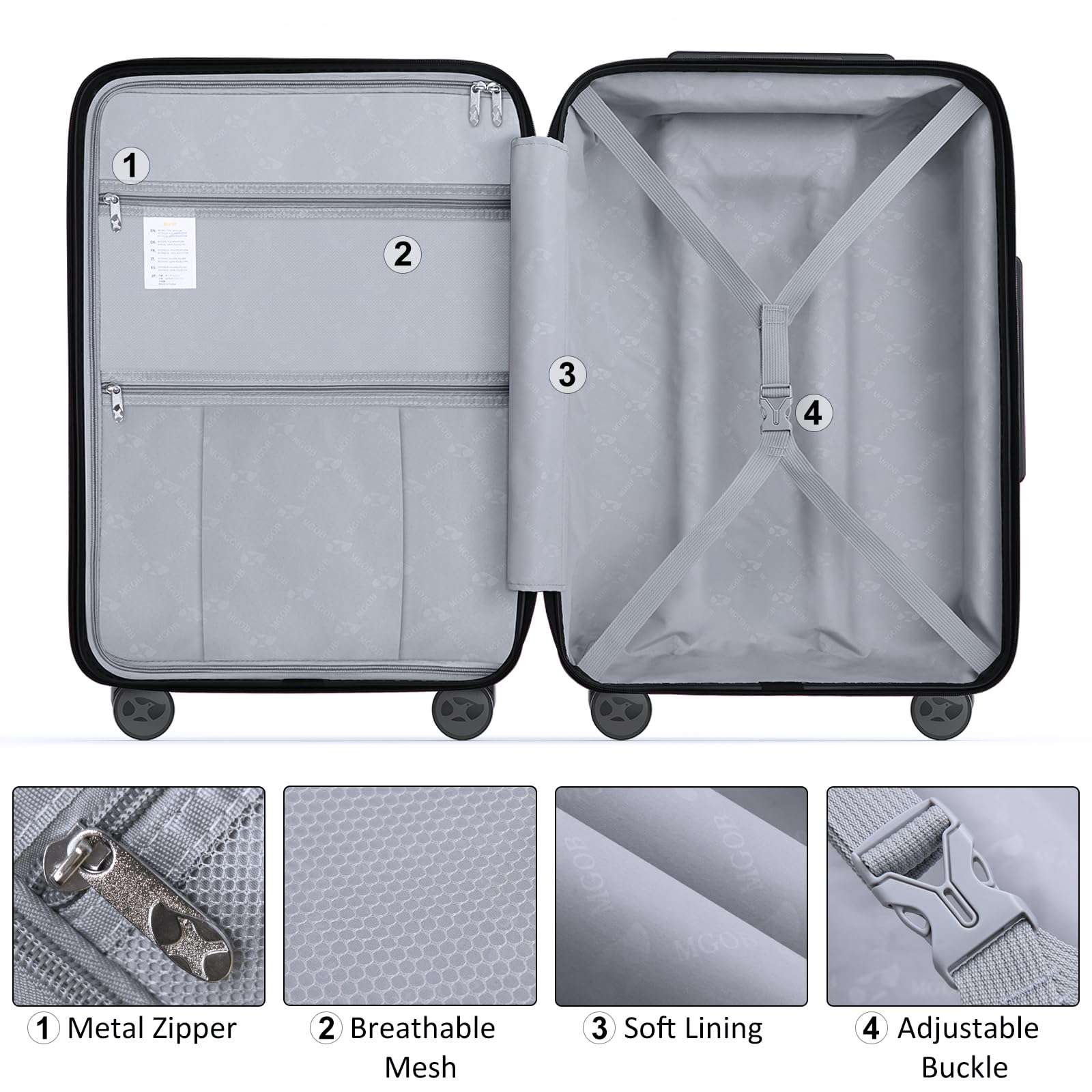 MGOB Carry On Luggage 22x14x9 Airline Approved, Hard Shell Suitcase with Spinner Wheels, PP Lightweight Luggages with TSA Lock, Carry-On Suitcases 20 Inch, Black