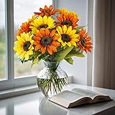 10 Pack Sunflowers Artificial Flowers - Realistic Fake Sunflowers for Home Decor, UV Resistant Silk Flowers for Wedding Centerpieces Farmhouse Office Outdoor Decoration (5 Yellow & 5 Orange)