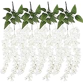 IPOPU Artificial Wisteria Flower for Outdoors 4PCS White Silk Wisteria Hanging Flower Faux Hanging Flowers for Home Wall Arch Party Wedding Decor(White)