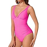 RXRXCOCO Women Sexy Mesh Tummy Control One Piece Swimsuit Ruched Slimming Shapewear Bathing Suit Lace Up Back Swimwear