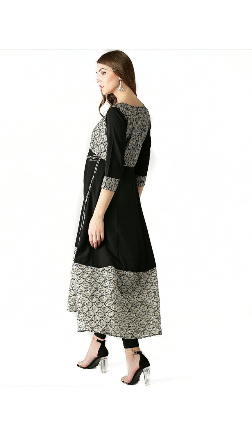 anjushree choice women's cotton stitched anarkali kurti (black_xxl)