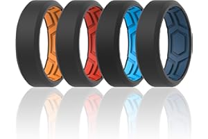 ThunderFit Men Breathable Air Grooves Silicone Rings Wedding Bands 8mm Wide 2.4mm Thick - 1/2/3/4/6/7 Variety Multipack