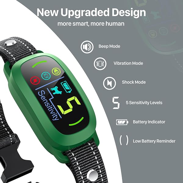 FAFAFROG DOG BARK COLLAR, RECHARGEABLE SMART COLLAR, ANTI BARKING TRAINING COLLAR WITH 5 ADJUSTABLE SENSITIVITY BEEP VIBRATION, BARK COLLAR FOR LARGE MEDIUM SMALL DOGS (GREEN)