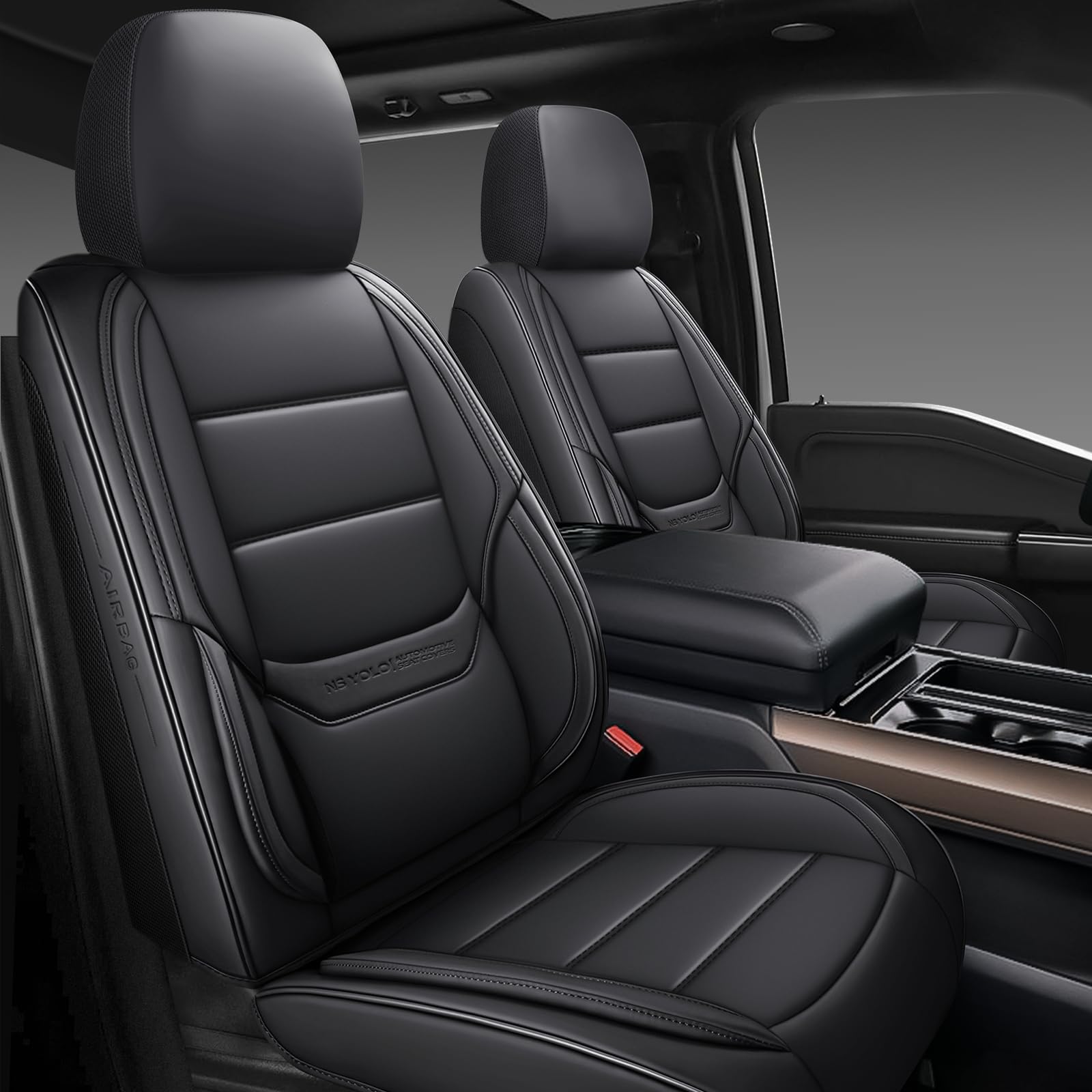 Photo 1 of NS YOLO Leather Car Seat Covers Full Set,Universal Fit for Most Cars,SUVs and Sedans,Waterproof Luxury Leatherette Cushions, 5 Car Seat Protectors (Black, Full Set-5 Seats(Front and Rear))