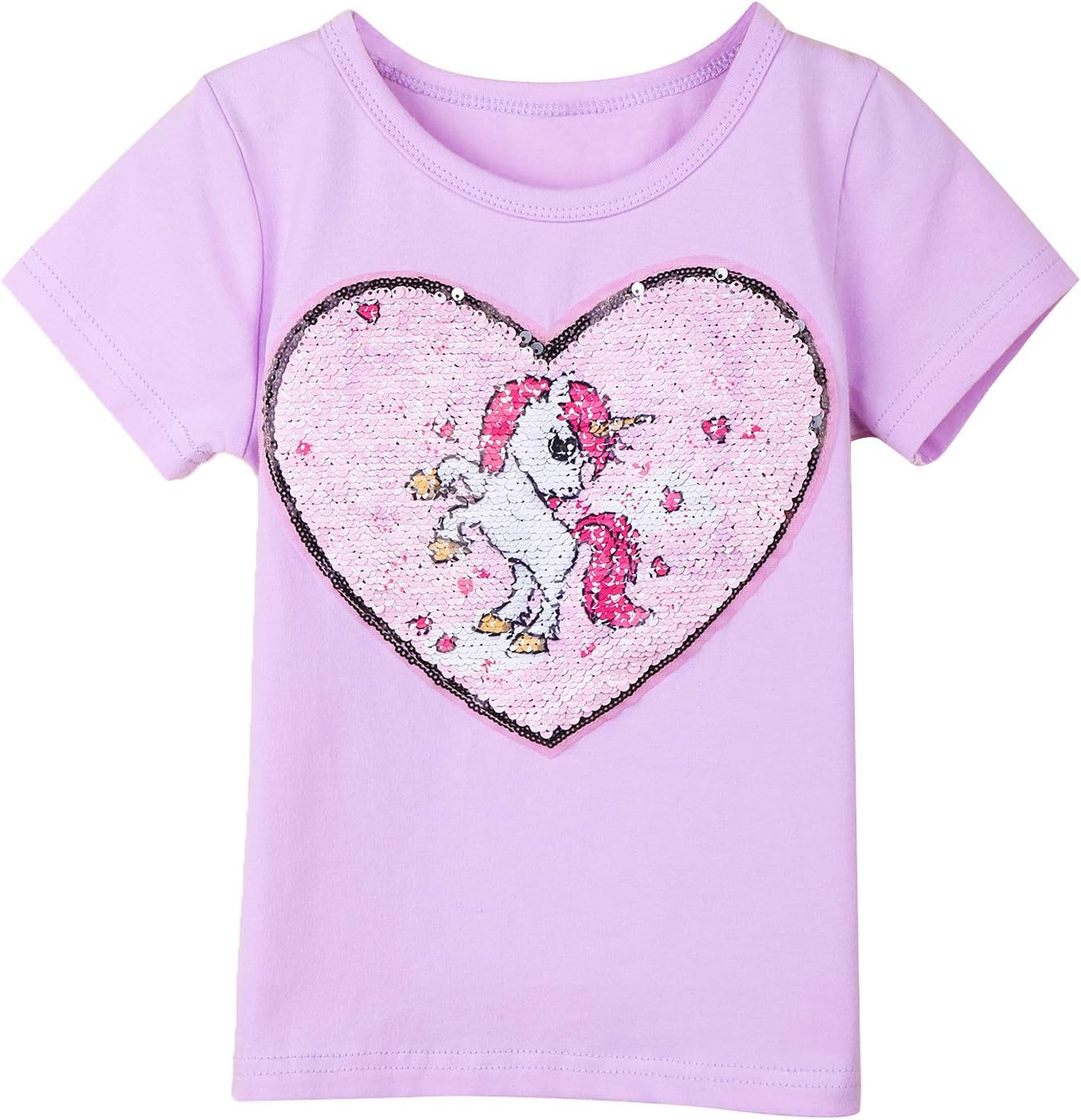 Girls Unicorn Shirts Short Sleeve Flip Sequin T-Shirt Tops