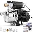 Hanchen 2-IN-1 Water Pressure Booster Pump System for Home with Pressure Tank Automatic, 1050 GPH Self-Priming Shallow Well Jet Pump 110V with Water Flow Switch Water Pressure Switch
