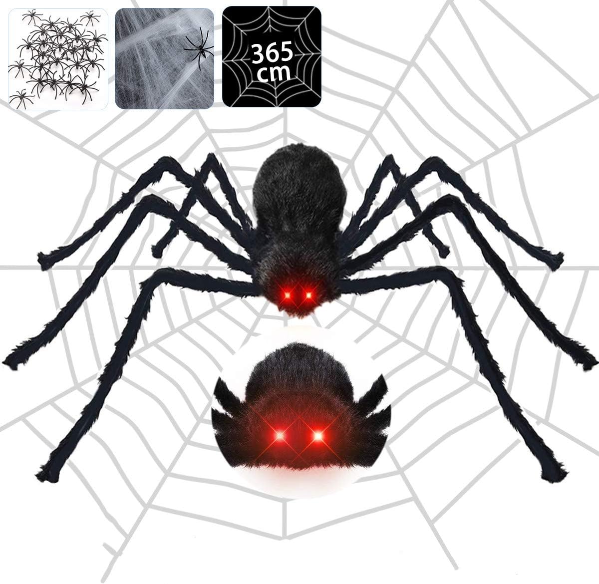 Halloween Spider Decorations, 4.1ft Scary Giant Spider with Red LED Eyes and Spooky Sound, 20pcs Small Plastic Spiders + 12ft Spider Web + 200sqft Cobwebs for Halloween Decor Outdoor, Indoor, Yard: Home & Kitchen