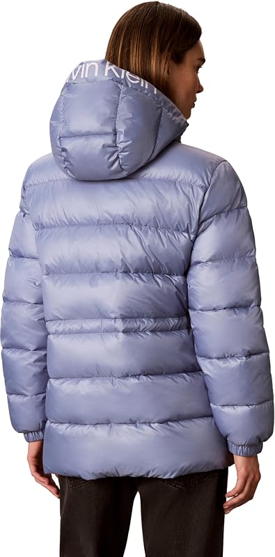 Donna Giaccone Imbottito Mid Logo Puffer con Cappuccio, Rosa (Stonewash), M