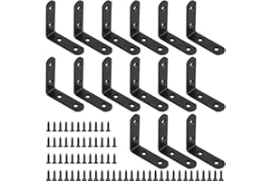Glarks 15 Sets 65mm Black L Bracket Right Angle Corner Brace Joint Fastener for Wood Chair Bookshelf Board Window Furniture C
