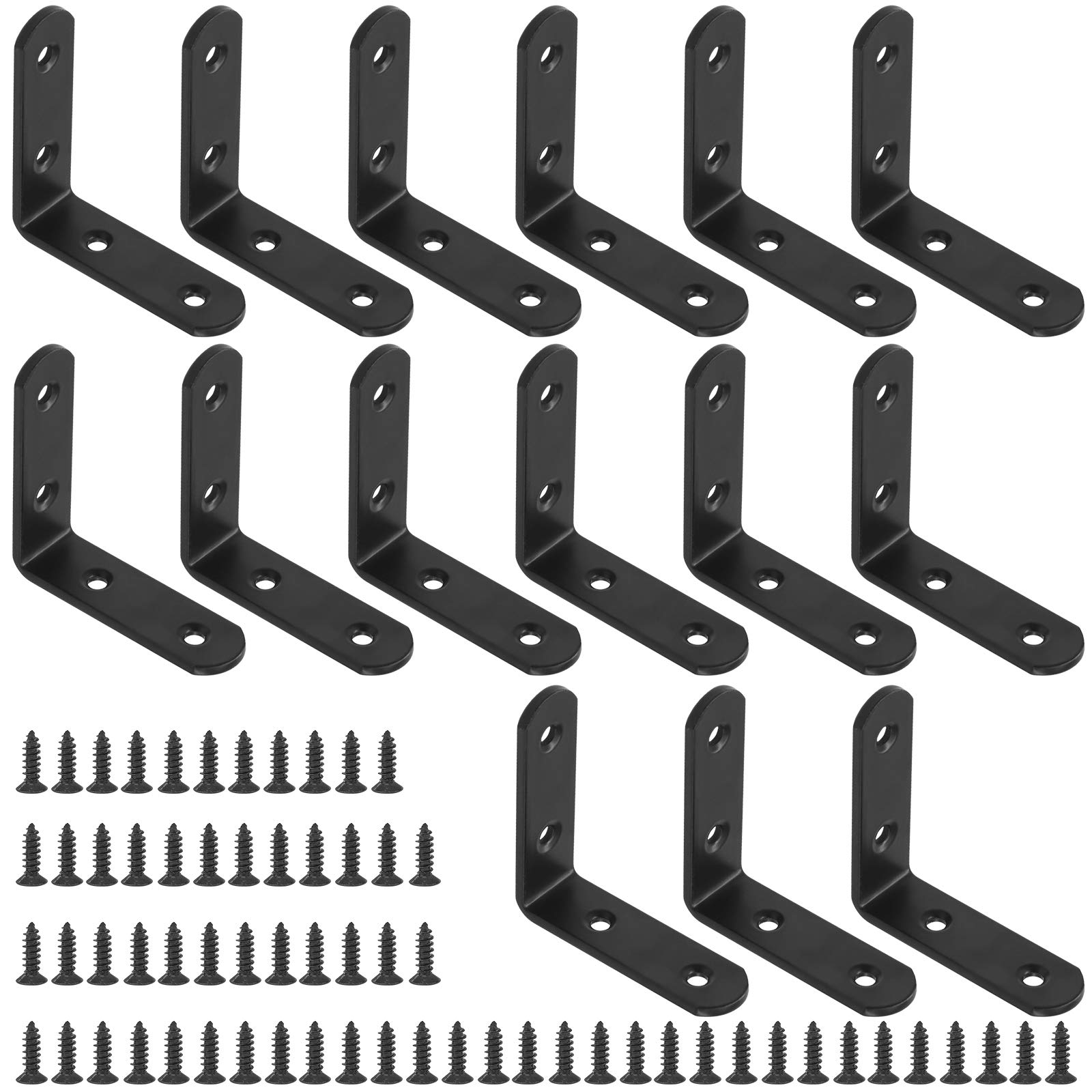 Glarks 15 Sets 65mm Black L Bracket Right Angle Corner Brace Joint Fastener for Wood Chair Bookshelf Board Window Furniture Cabinet (65x65x3mm)