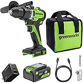 GREENWORKS 24V 1/2” Brushless Cordless Drill (800 In-lbs.), 4.0Ah (24,000mAh Power Bank) USB-C Battery, 3.3 FT Braided Cable,
