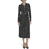 Tommy Hilfiger Womens Long Sleeve Collared Tie Waist Midi Shirt Dress