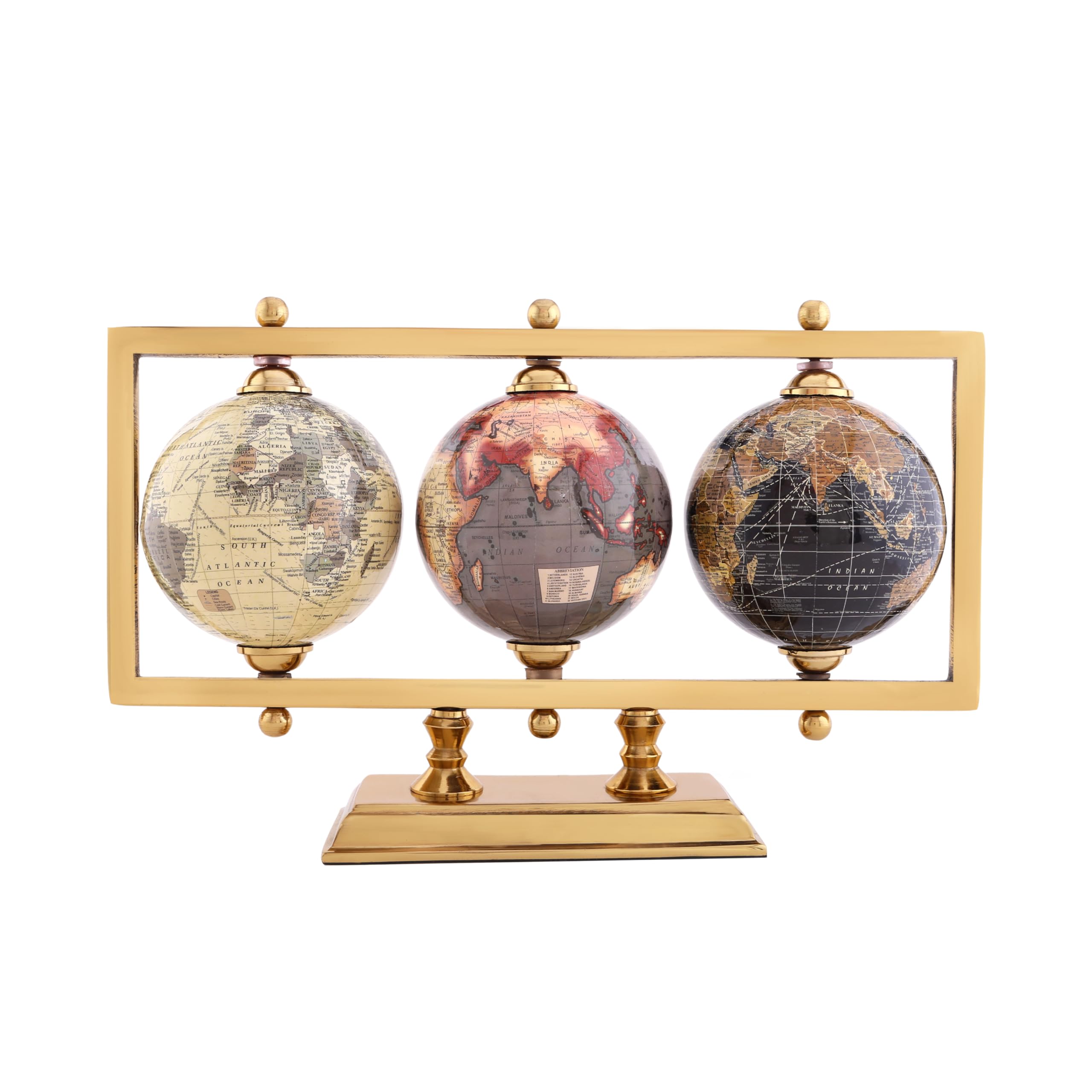 Photo 1 of Rely+ Set of 3 4'' World Globes Sturdy Metal Gold Stand (NOT PLASTIC!) - Rotating Desktop Globe For Geographic Home Decorative Desk Table Office Gift - Book Shelf Decor World Globe - Landscape