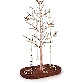 MORE&LESS Branch Jewelry Rack with wood tray,Retro color,Tree Tower Rack Hanging Organizer for Ring Earrings Necklace Bracelet,Suitable for living rooms, bathrooms,offices,etc.