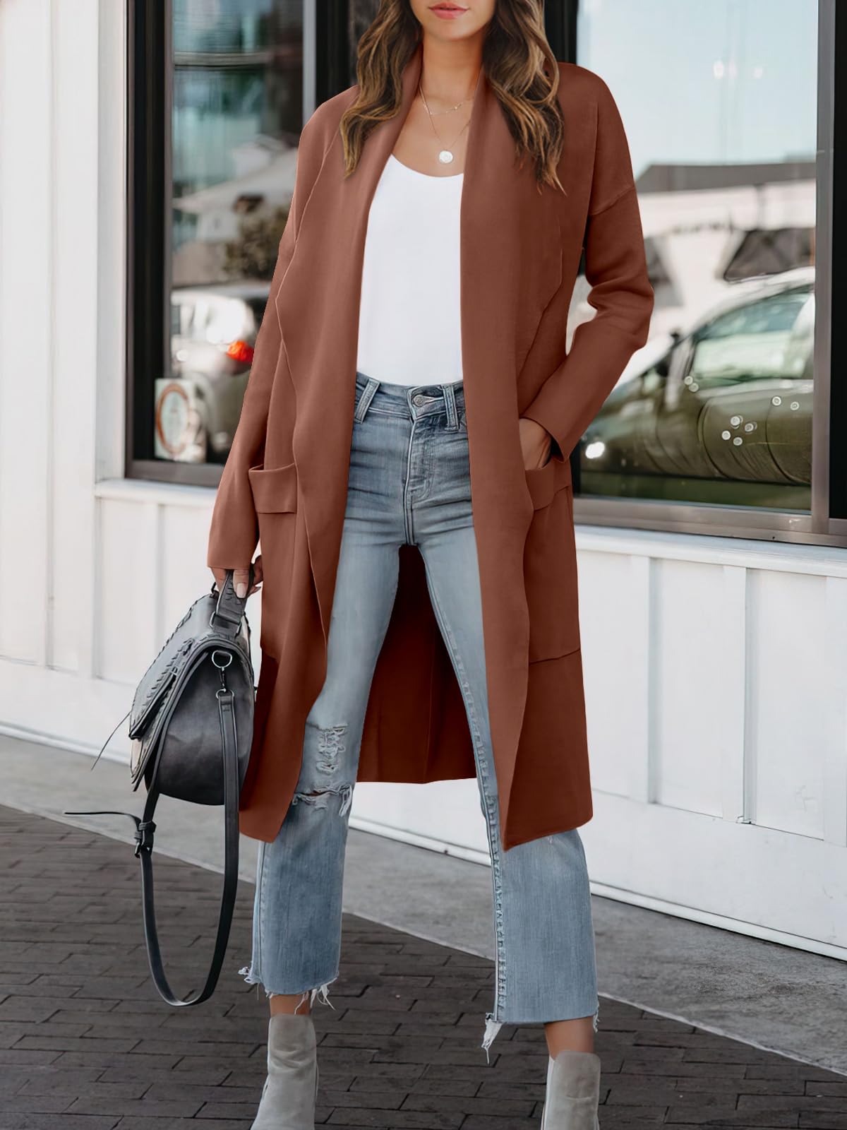 ANRABESS Women's Long Cardigan Sweater 2025 Fall Fashion Casual Oversized Knit Open Front Coatigan Jacket Coat Outfits