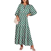 ANRABESS Womens Boho Maxi Dresses 2026 Summer V Neck Puff Sleeve Floral Flowy Swing Fall Casual Long Dress
