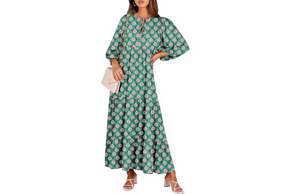 ANRABESS Womens Boho Maxi Dresses 2026 Summer V Neck Puff Sleeve Floral Flowy Swing Fall Casual Long Dress