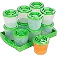 Baby Food Storage Containers w Write What You Want Lids (12 Pk) - 2oz Reusable Leakproof Plastic Jars & Tray- Freezer, Microwave & Dishwasher Safe- BPA/PVC Free, Compatible w Bullet Blender, Gift