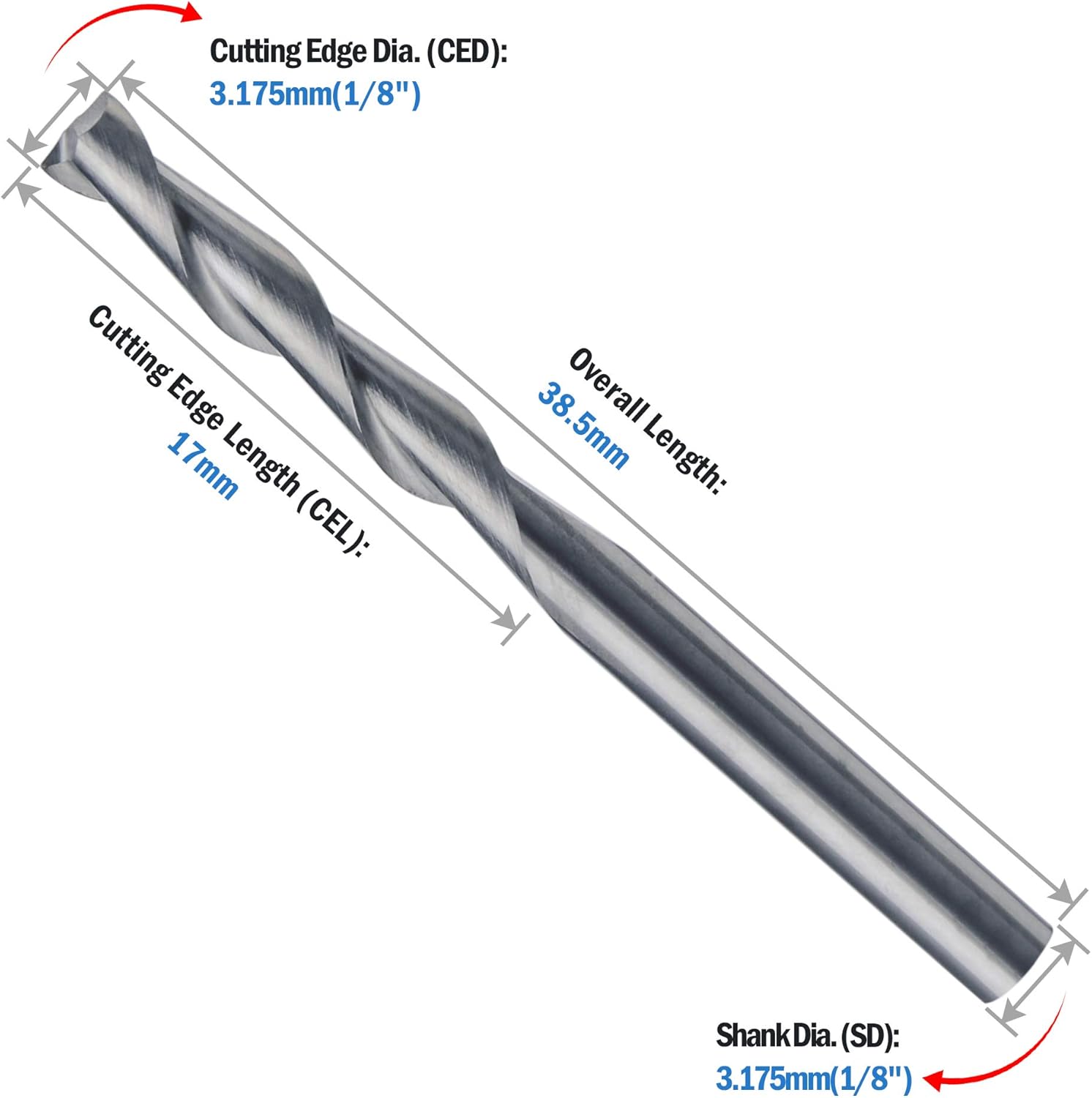 HQMaster CNC Router Bits 3.175 Router Bit 1 8 End Mill Flat Nose Carbide Endmill Two Flute Spiral Upcut Milling Cutter Tool Set for Wood PVC MDF Hardwood 10Pcs - - 