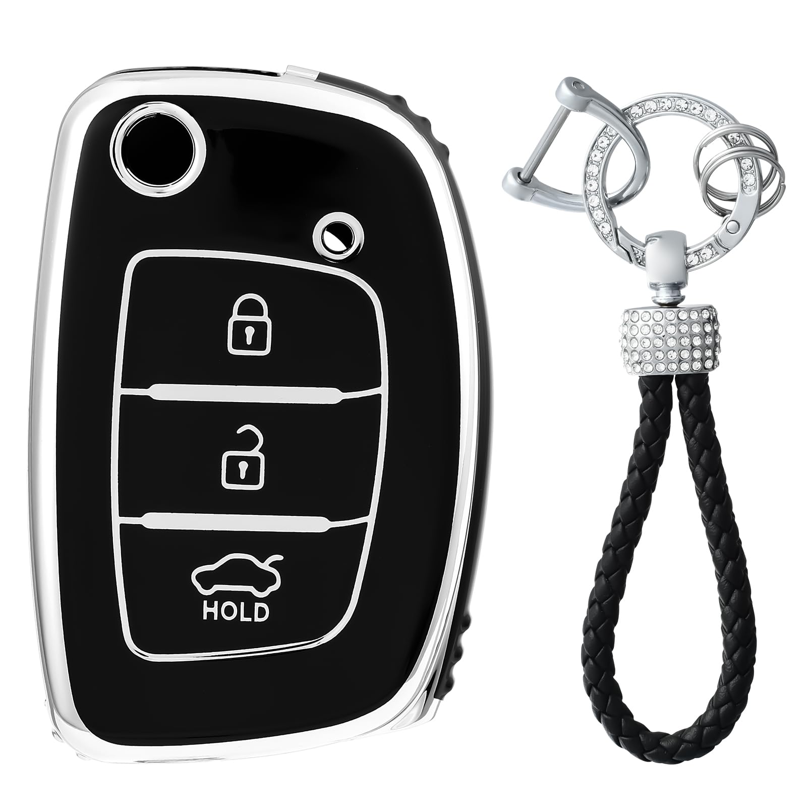 OFFCURVE Car Key Cover for Hyundai & Kia, Soft TPU Key Fob Case with Keychain, 360° Full Protection Key Protector for i10 i20 i30 ix35 Tucson Santa Fe Kona Elantra Sonata Accent Creta Verna