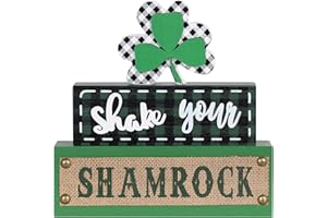 St Patricks Day Decorations, MEETYAMOR 3-Layered Shamrock Wood Block St Patricks Day Decor, Shamrock Ornaments Shake Your SHAMROCK Sign Saint Patricks Day Decorations for the Home, Table, Mantel