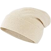 Unisex 100% Pure Cashmere Beanie, Ribbed Cuffed Hat Warm Soft with Gift Box for Women and Men