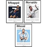 BigWig Prints Soccer Posters for Boys Bedroom - Soccer Player Posters, Decor for Boys Room, Lionel Messi Wall Decor, Cristiano Ronaldo, Mbappe Wall Art - Unframed Set of 3 (12x16”)