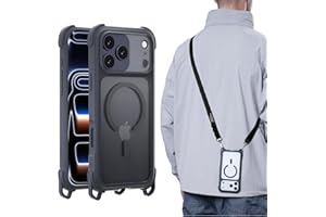 MAGEASY Compatible with iPhone 17 Pro Max 6.9" Case with Strap - 20ft Drop Protection Compatible with MagSafe, Leather Embedded Frame | Odyssey Strap M (Leatherette Midnight)