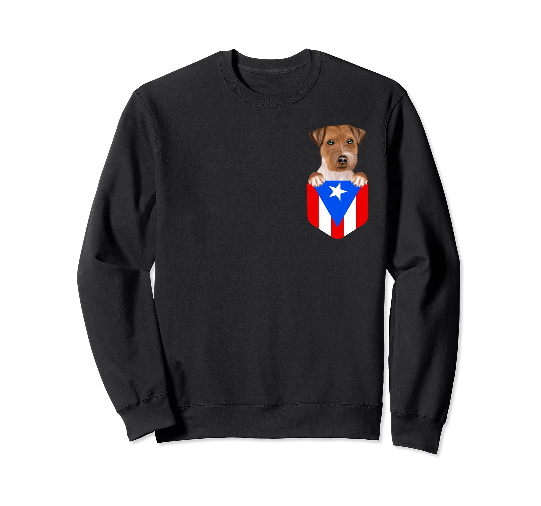 Puerto Rico Flag Russell Terrier Dog In Pocket Sweatshirt