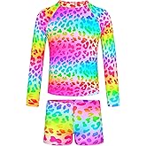 TENVDA Girls Rash Guard Swimsuit Long Sleeve Bathing Suits with Shorts for 3-12 Years Old Kids