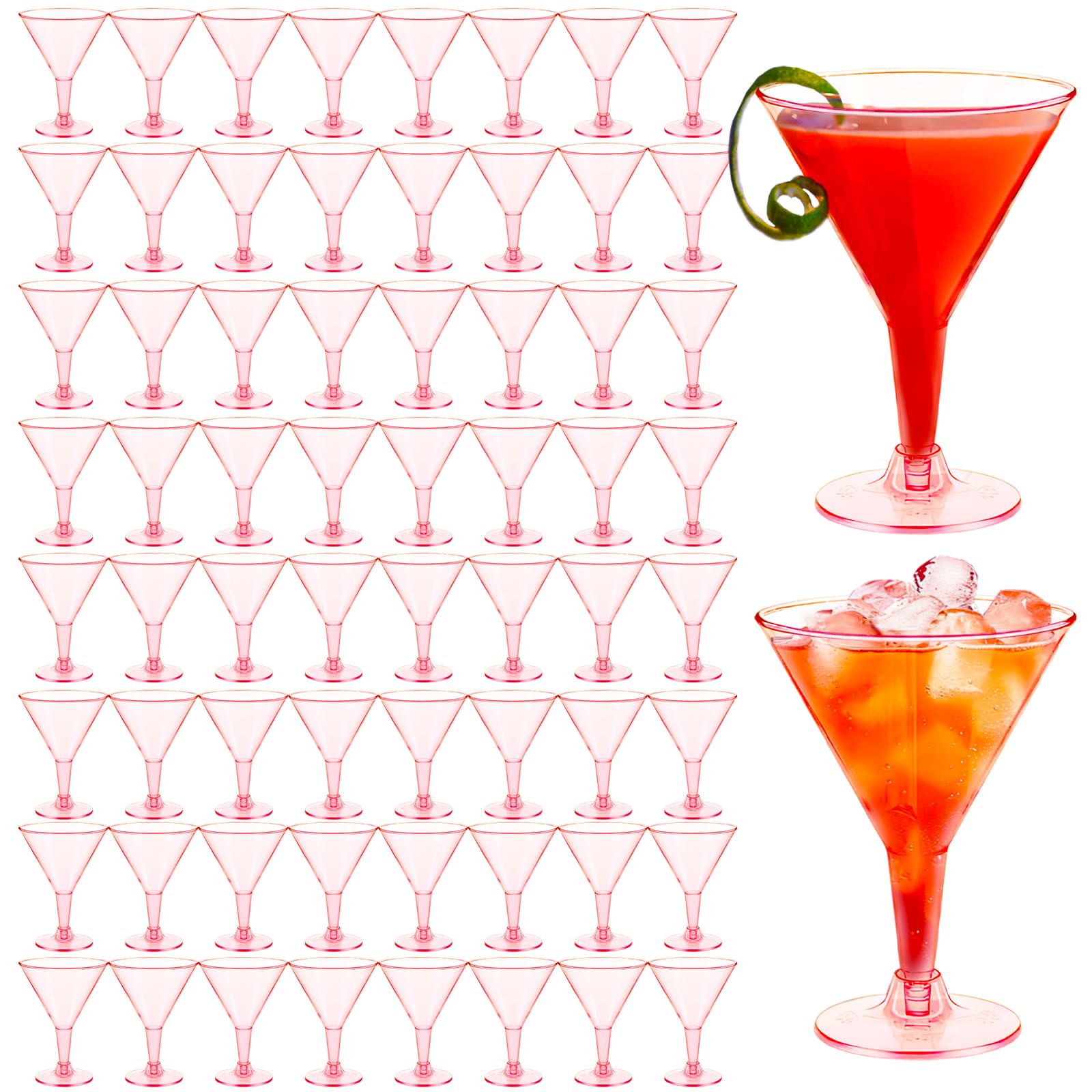 Photo 1 of 50 Pack Plastic Martini Glasses,7 oz Clear Disposable Cocktail Cups,Reusable Tall Stemmed Wine Shooter Glasses for Party Wine,Champagne,Margarita(Pink)