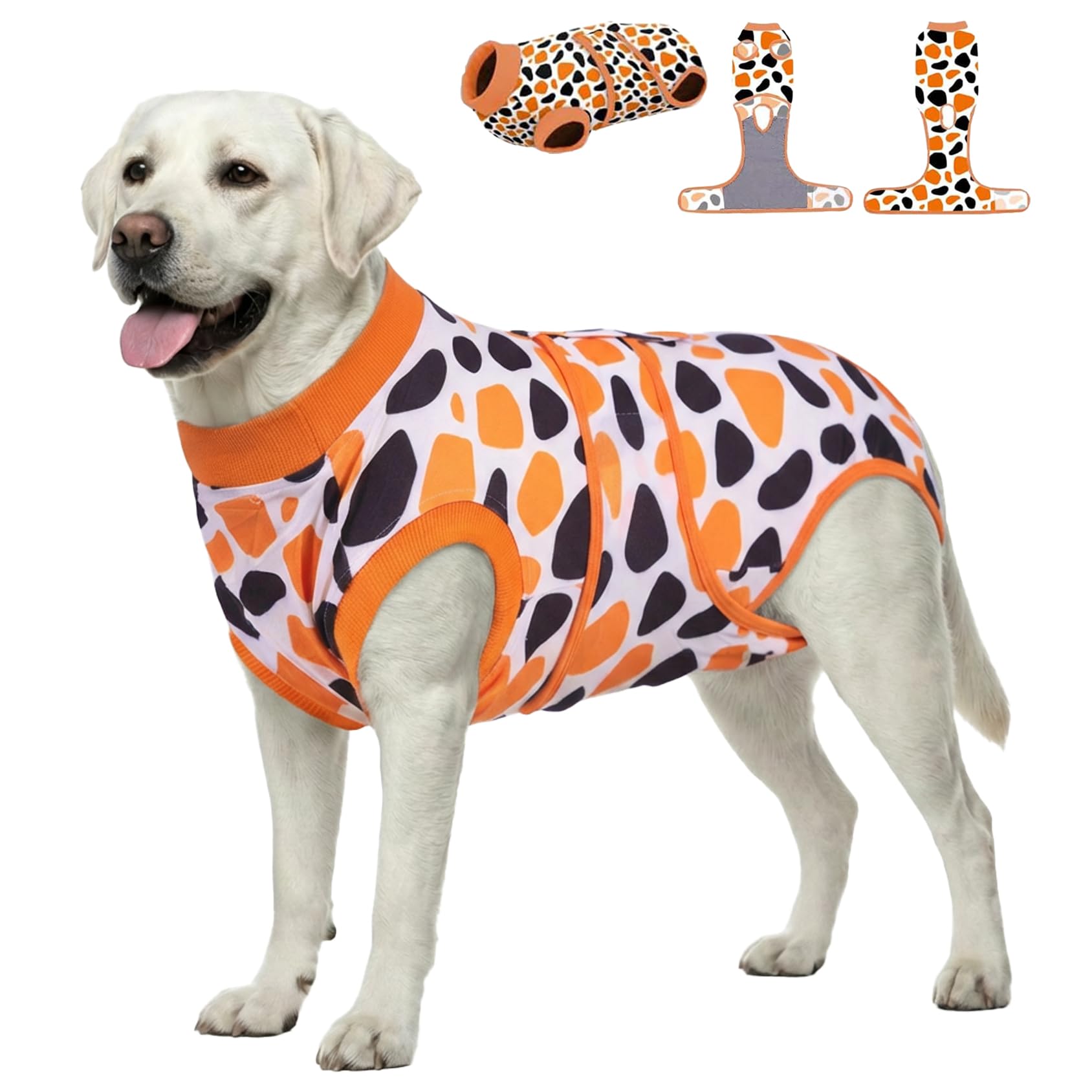 PetWarm Dog Recovery Suit, Recovery Suit for Female Male Dogs, Dog Abdominal Wounds Bandages, Onesie for Dogs After Surgey Spay Neuter, Professional Leopard Pattern, Orange, XL