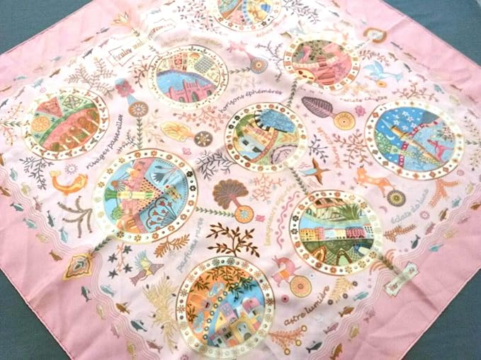 Amazon エルメス Hermes スカーフ ピンクベージュ ブルー マルチ カレ 中古 スカーフ 通販