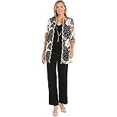 R&M Richards Women's 3-Piece Sequin Soutache Cardigan Pantsuit Set W/Necklace - Includes Tank Top & Wide Leg Pull-On Pants