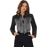 Allegra K Casual Denim Jacket for Women's Zip Up Washed Jean Asymmetry Cropped Jackets