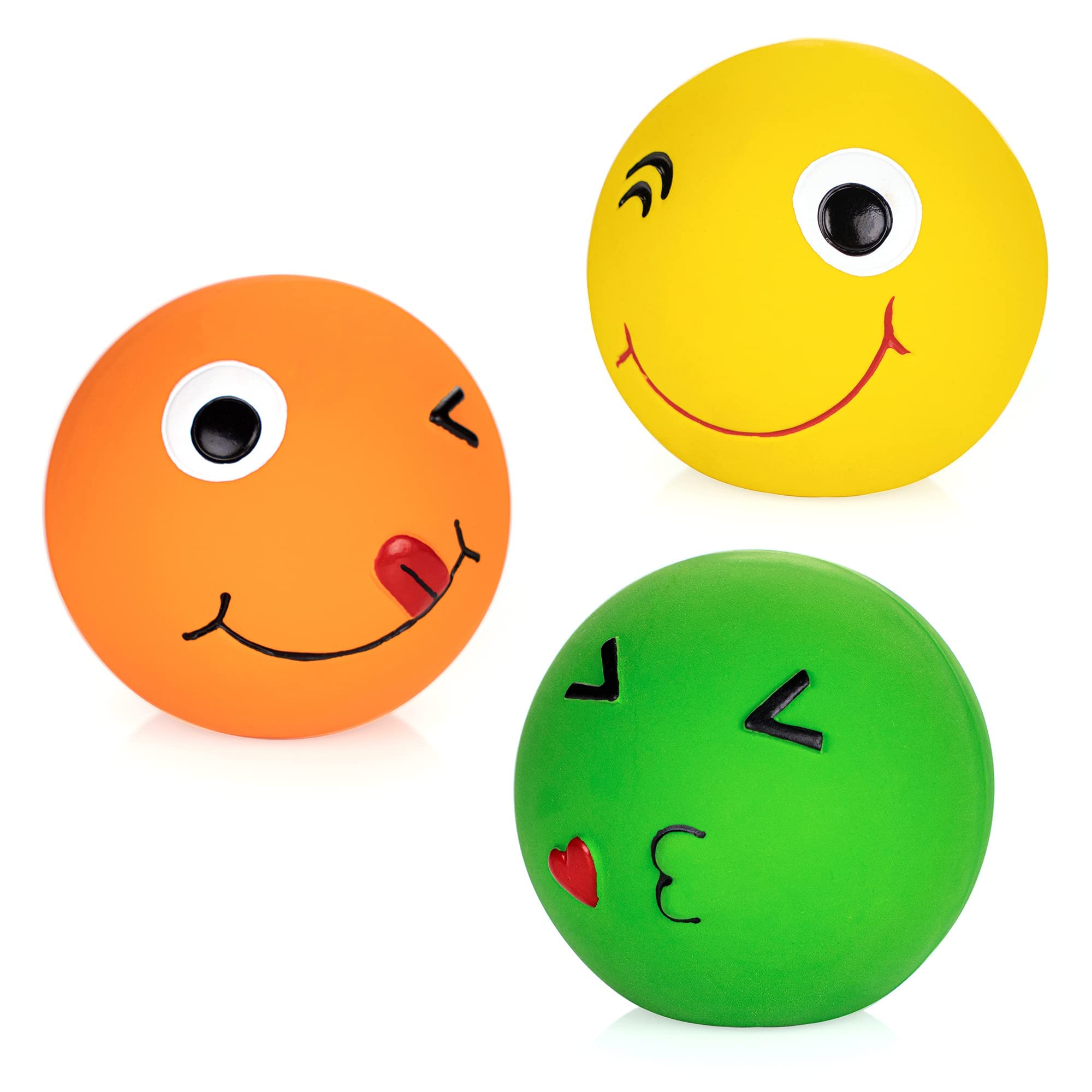 CHIWAVA 3 Pack 2.7'' Latex Squeaky Dog Toy Ball Smiley Face Round Balls Interactive Fetch Play for Medium Dogs