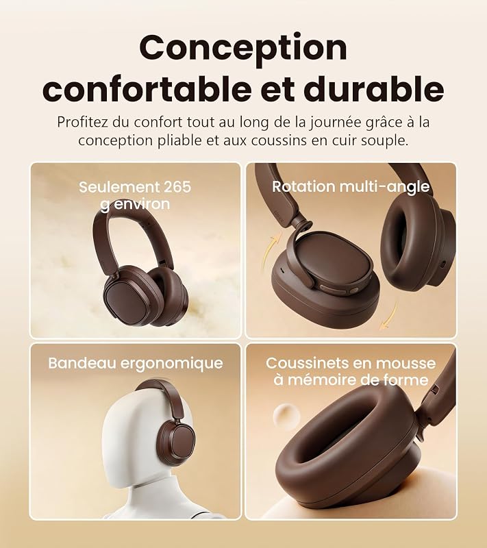 ES850NB Casque Hi-Res LDAC Anti-Bruit，Marron