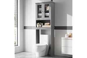 Meilocar Over The Toilet Storage Cabinet, Bathroom Storage Cabinet Over Toilet, Space Saver with 2 Tempered Glass Doors, Grey