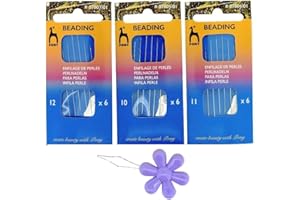 BEADS DIRECT USA Bundle of 3 Packs (18 Needles Total) Pony Beading Needles Size 10, 11 & 12 - one Pack of Each