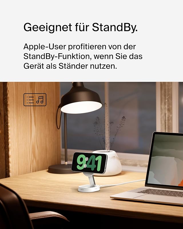 BoostCharge Pro induktive Ladestation 15W, Qi2-Ladegerät, kabelloses Ladegerät, kompatibel mit MagSafe, kabelloses Qi2-Ladestation für Apple iPhone 16/15/14/13/12, inkl. 20-W-Netzteil – Weiß