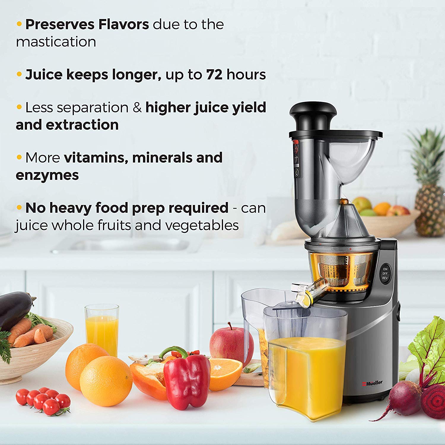 Mueller Austria Ultra Juicer Machine Extractor with Slow Cold Press Masticating Squeezer Mechanism Technology, 3 inch… - Image 4