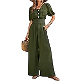 LOOKBOHO Womens Jumpsuits Short Sleeve V Neck Dressy Casual Wide Leg Pants Romper 2026 Summer One Piece Outfits