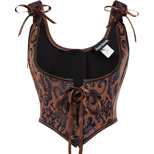 thumbnail image 2 of Grebrafan Women's Tight Lace Underbust Corset Top - Striped Steampunk Costume Corset 2 of 11