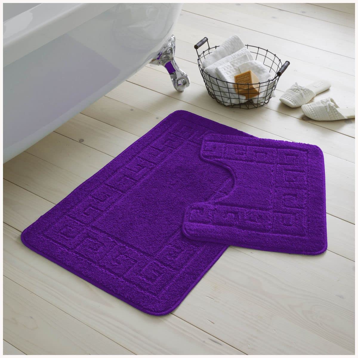 GC GAVENO CAVAILIA 2 Piece Washable Bathroom Mat, Extra Absorbent Anti Slip Bath Mats, Super Soft Toilet Rugs Set, Purple, Regular, (50 x 80, 50 x 40 cm)